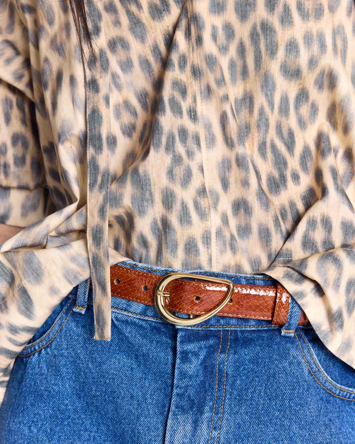 Ceinture Basma vernis embossé camel