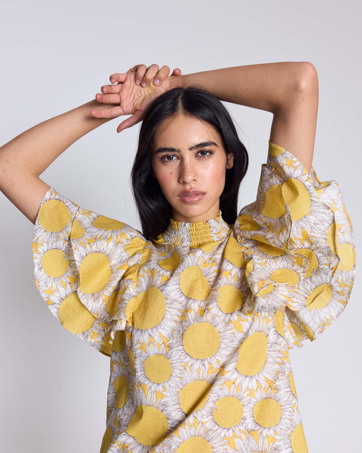 Top Marca imprimé Liberty tournesols jaune