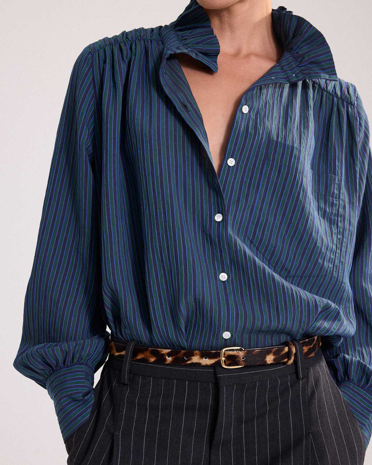 Chemise Léonor rayures vert et bleu