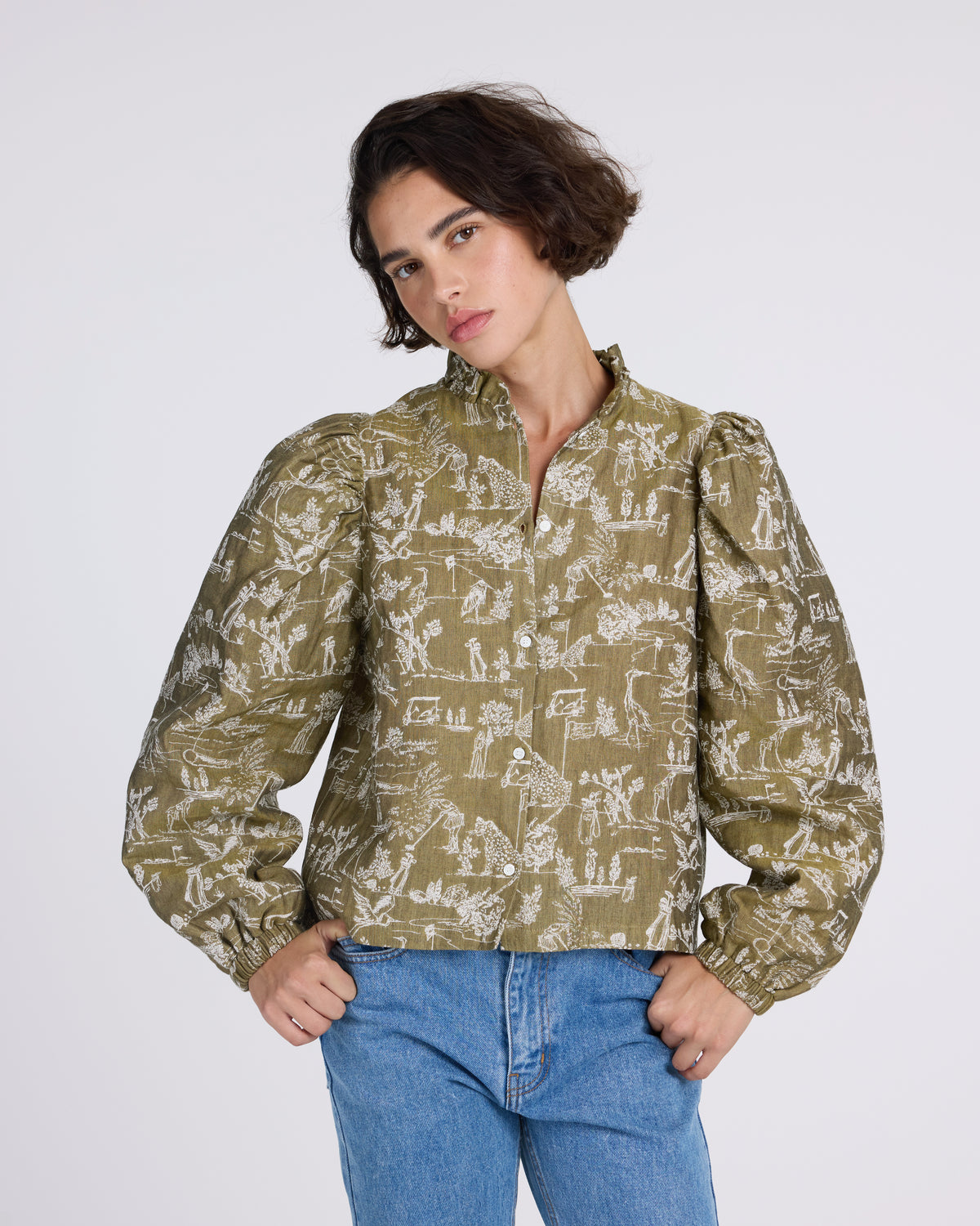 Chemise Elvy imprimé Toile de jeu kaki