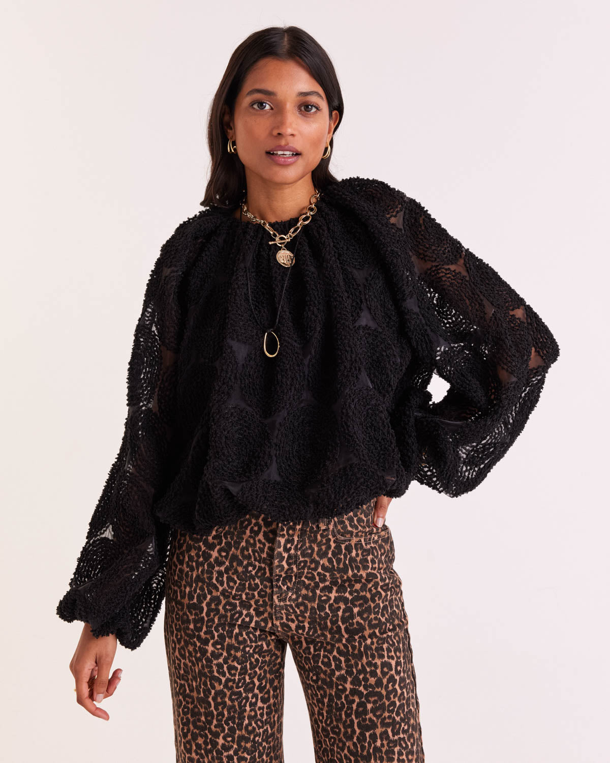 Blouse Ambre noir texturé