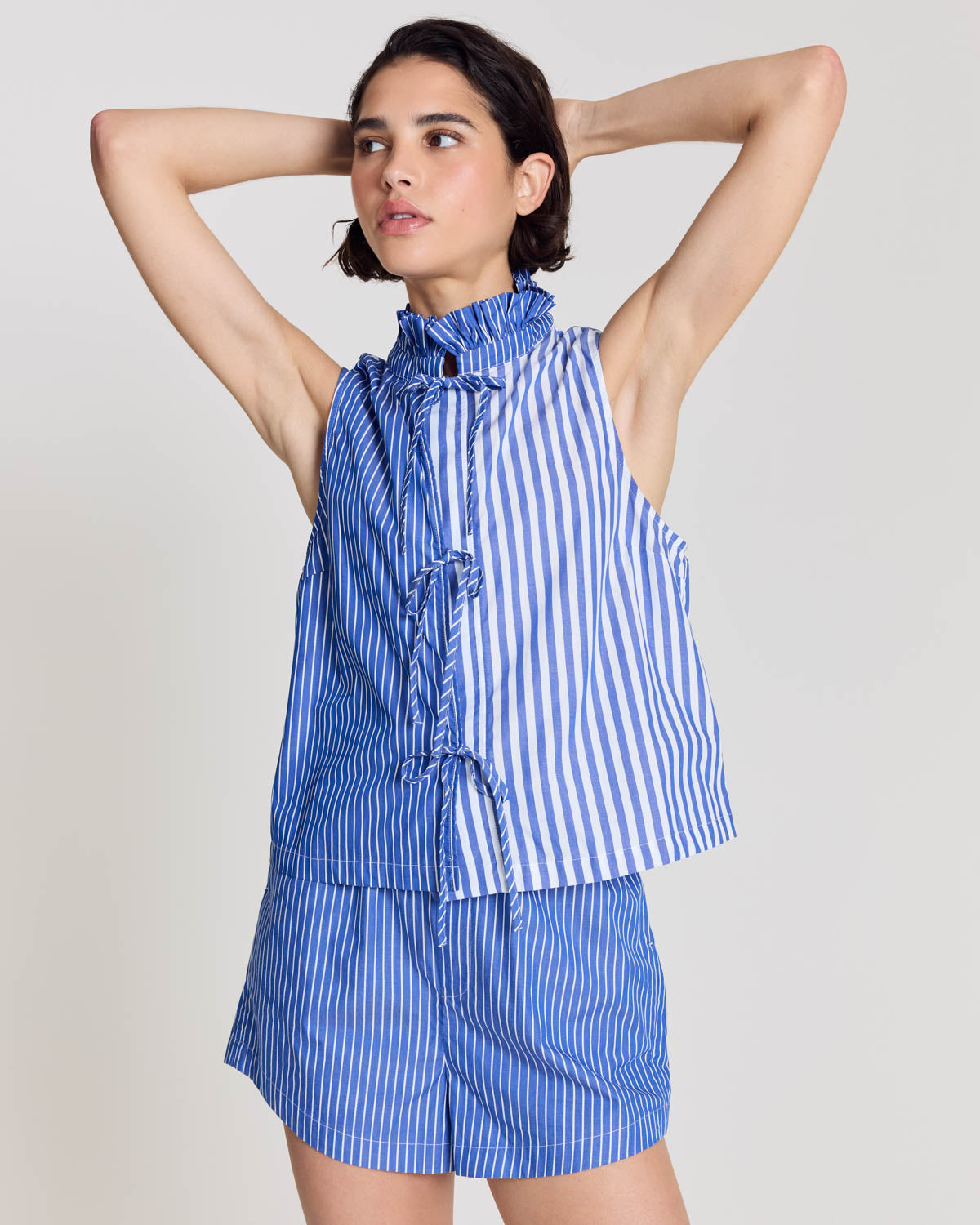 Top Gersende rayures bleu patchwork