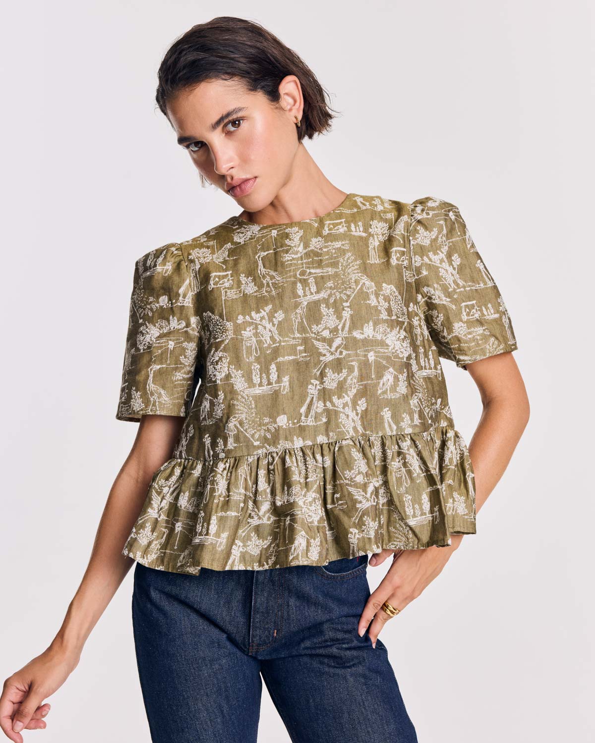Top Naomi imprimé Toile de jeu kaki