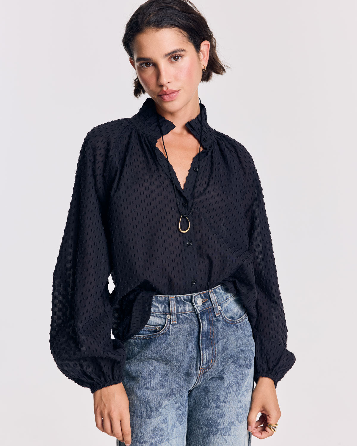 Blouse Camille plumetis bleu nuit