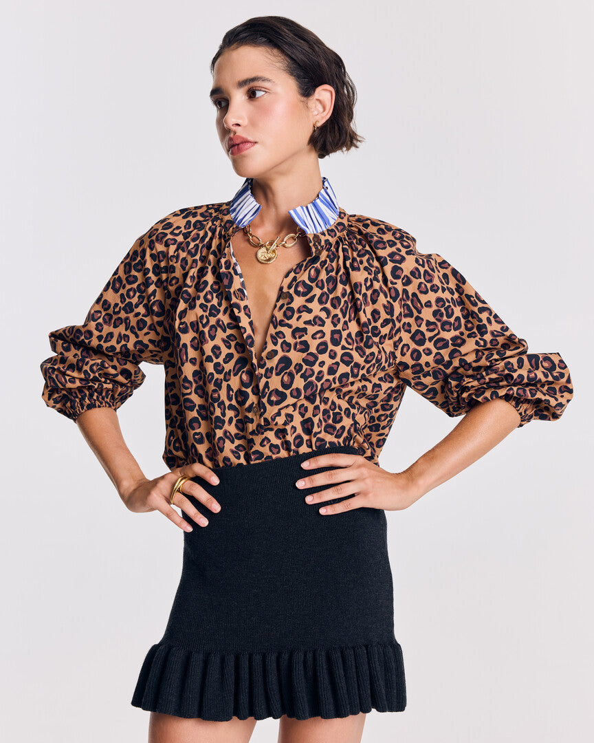 Blouse Camille léopard et rayures bleu