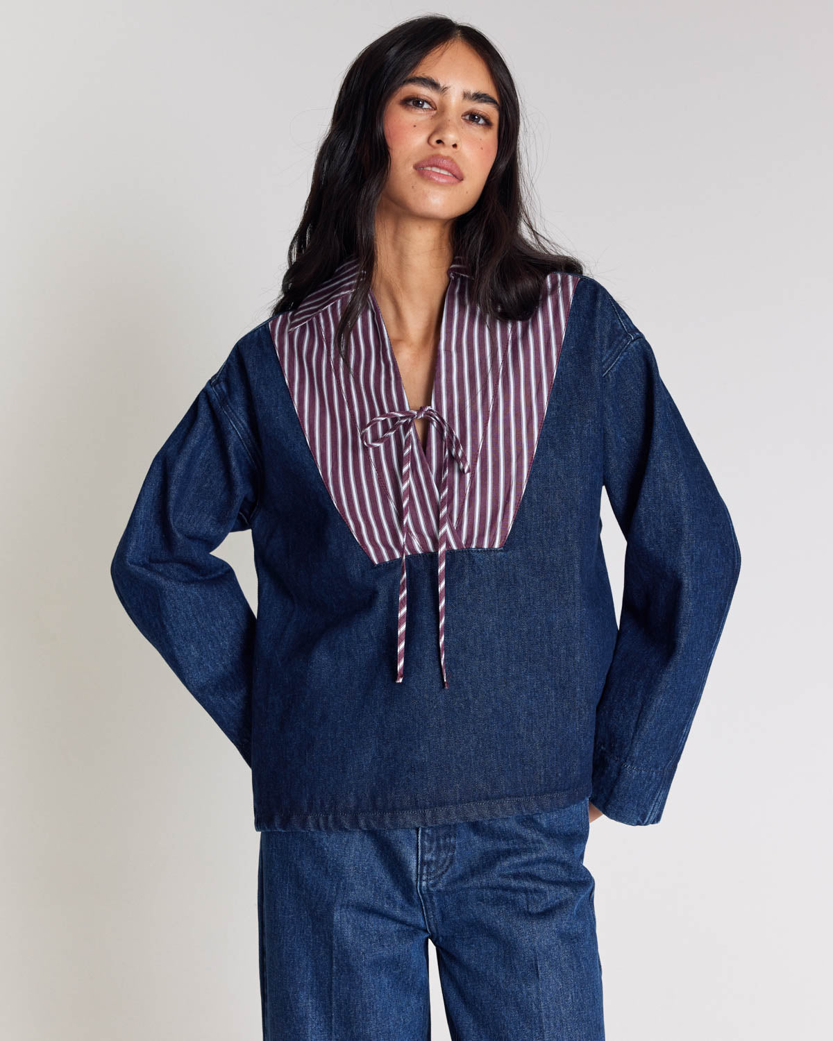Vareuse Hilaire bleu indigo et rayures prune