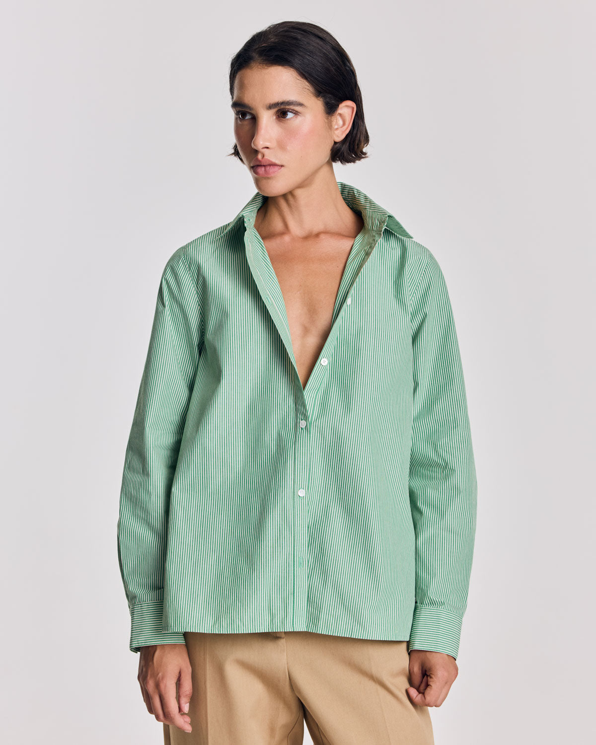 Chemise Liseron rayures vert et écru
