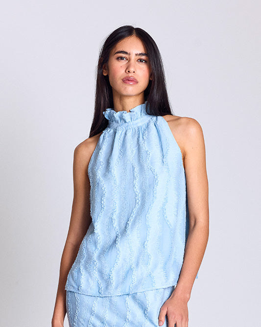 Top Leonora bleu ciel texturé